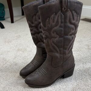 Faux Leather Brown Western Cowboy Boots
